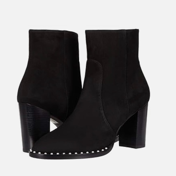 Stuart Weitzman Womens Kailee Pearl Black Zip Up Ankle Boots Shoes